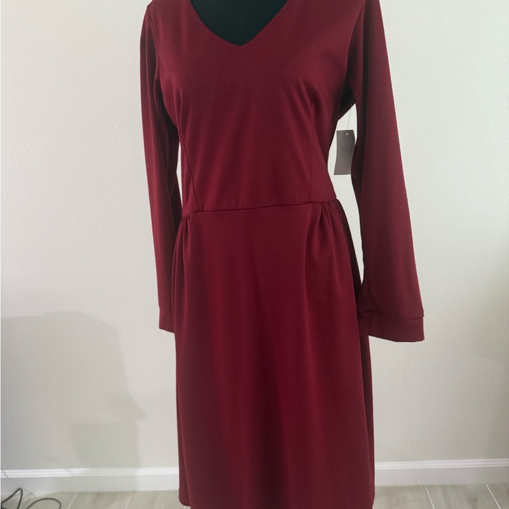 NWT Melissa Masse Elegant Burgundy Long Sleeve Dress